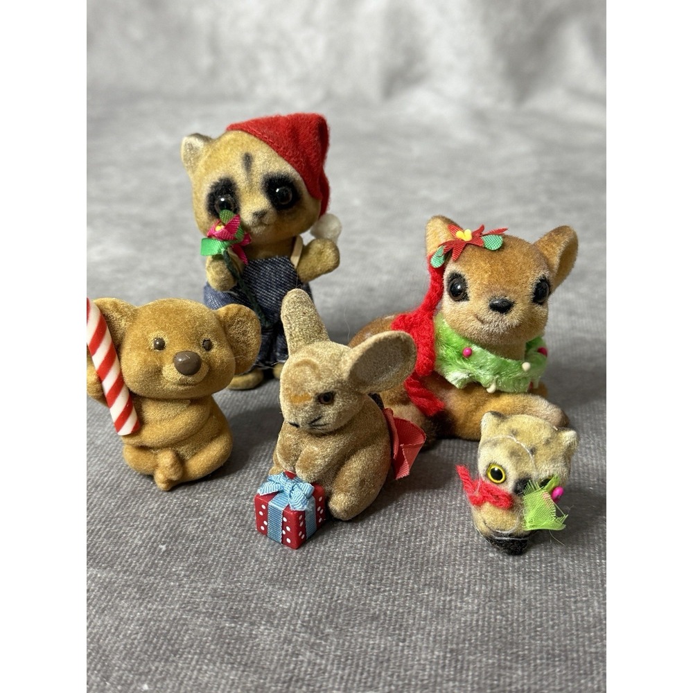 Vintage Flocked Christmas Ornament/ Decoration lot Bears Mouse Mice